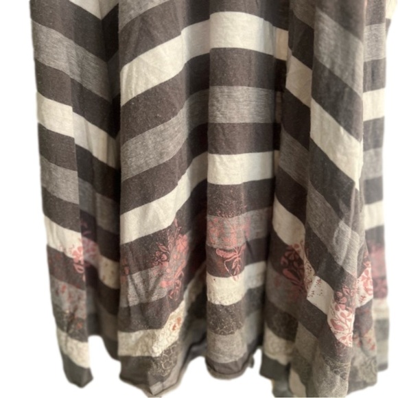 NWOT Free People Gray White Striped and Pink Floral Wrap Print Hippie Wrap Dress - Picture 9 of 16